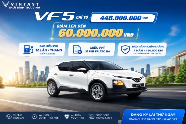 VinFast VF 5 tháng 8/2026: Chỉ từ 446 triệu, ưu đãi đến 60 triệu – Cơ hội vàng để sở hữu xe điện